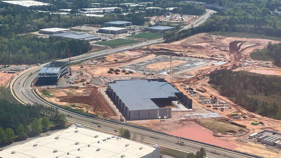 Work continues on Spark LS, a 109-acre biotech campus in Morrisville, N.C., on Monday, April 10, 2023.