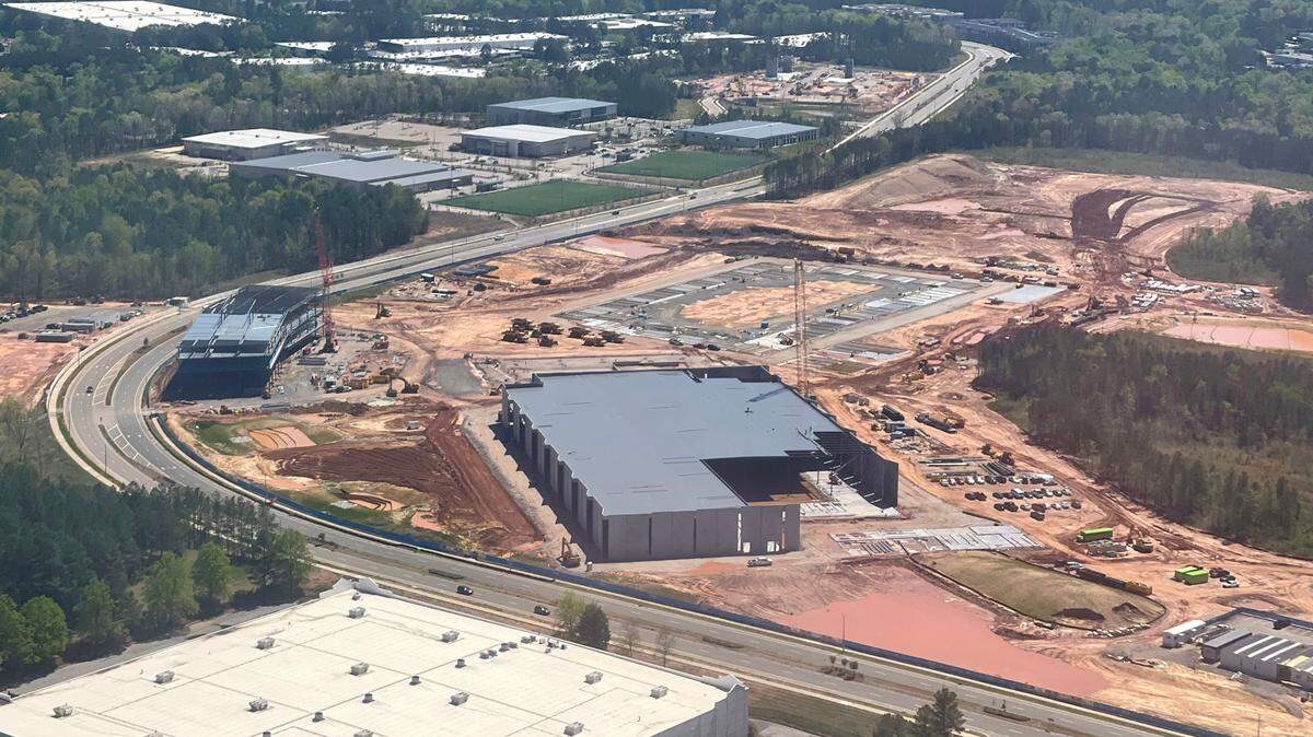 Work continues on Spark LS, a 109-acre biotech campus in Morrisville, N.C., on Monday, April 10, 2023.