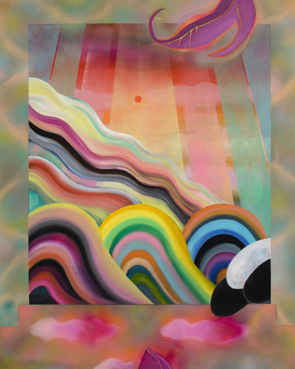 Sharona  Eliassaf,  “Feel  for  You,”  2017,  oil  and  acrylic  on  canvas,  60x48in.,  Courtesy  of  the  artist. It is in “The Beyond: Georgia O’Keeffe and Contemporary Art” at the North Carolina Museum of Art from Oct. 13-Jan. 20, which also shows works from art influenced by O’Keeffe.