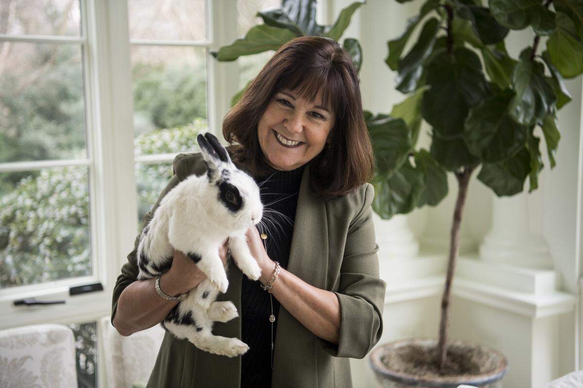 Second lady Karen Pence with family pet Marlon Bundo at home in the Naval Observatory in Washington, D.C. Marlon narrates the new children's book "Marlon Bundo's Day in the Life of the Vice President."