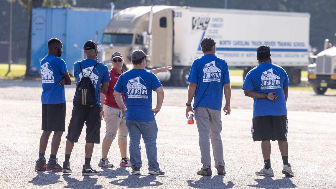 Instructor Pearl Hicks leads a commercial drivers license class at Johnston County Community College’s Truck Driver Training School in Smithfield Thursday, Sept. 22, 2022. Driving trucks is one of several fields where a labor shortage that started before the pandemic continues.