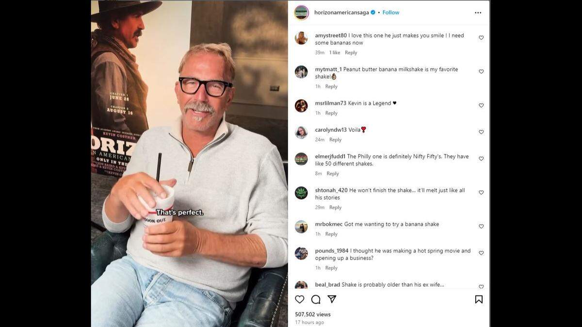 Kevin Costner samples a banana milkshake from an Cook Out restaurant while promoting his film “Horizon: An American Saga” in Atlanta. President Joe Biden is also a fan of the shakes at the North Carolina-based fast food chain.