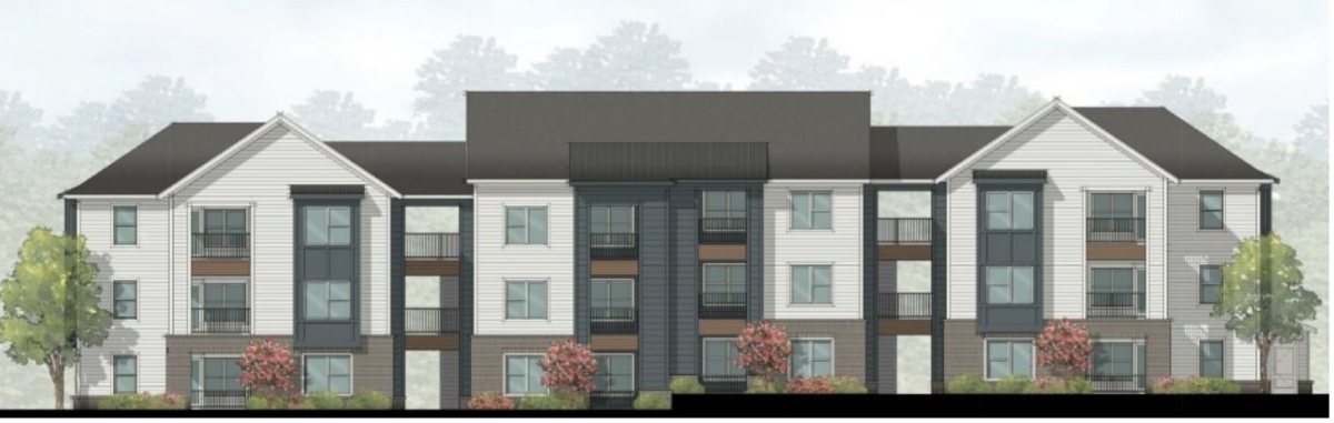 A rendering of Hardee Street, a new 132-unit apartment community designed for families in Durham.