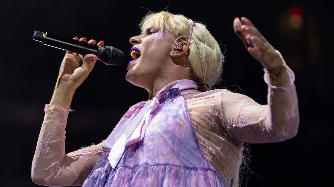 Rainbow Kitten Surprise in concert at Raleigh, N.C.’s Lenovo Center, Saturday night, Oct. 26, 2024.