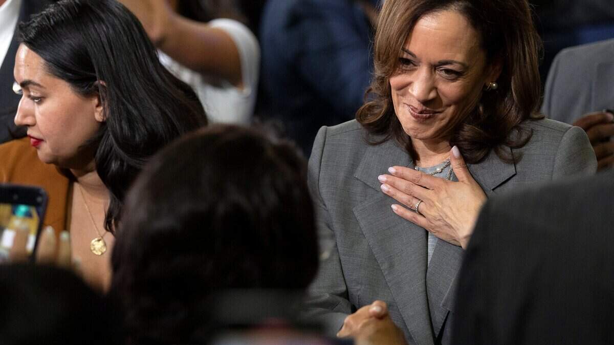 Vice President Kamala Harris greets a supporter following a campaign event at James B. Dudley High School on Thursday, July 11, 2024, in Greensboro, N.C.