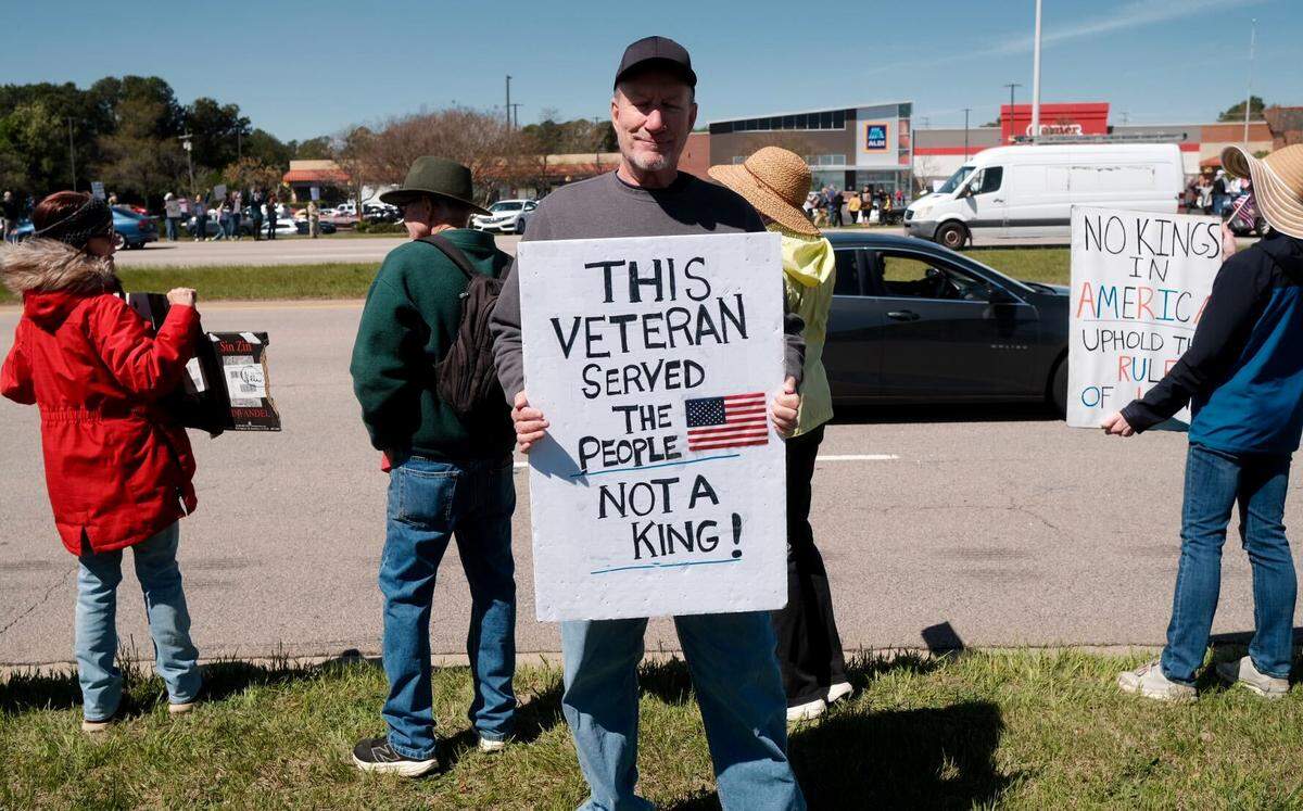 Norm Zimmer protests at the No Kings event in Raleigh along Capital Blvd.