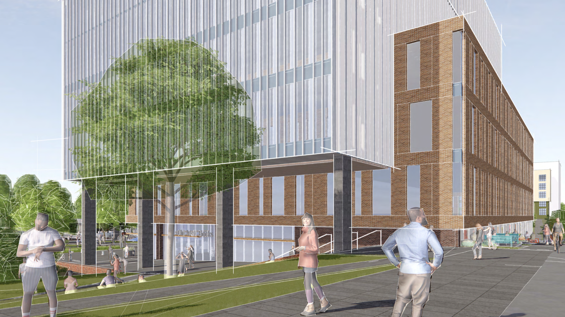Longfellow Real Estate Partners’ renderings for up to 380,000 square feet of research lab, office, and retail in the 300 block of West Franklin Street in Chapel Hill.