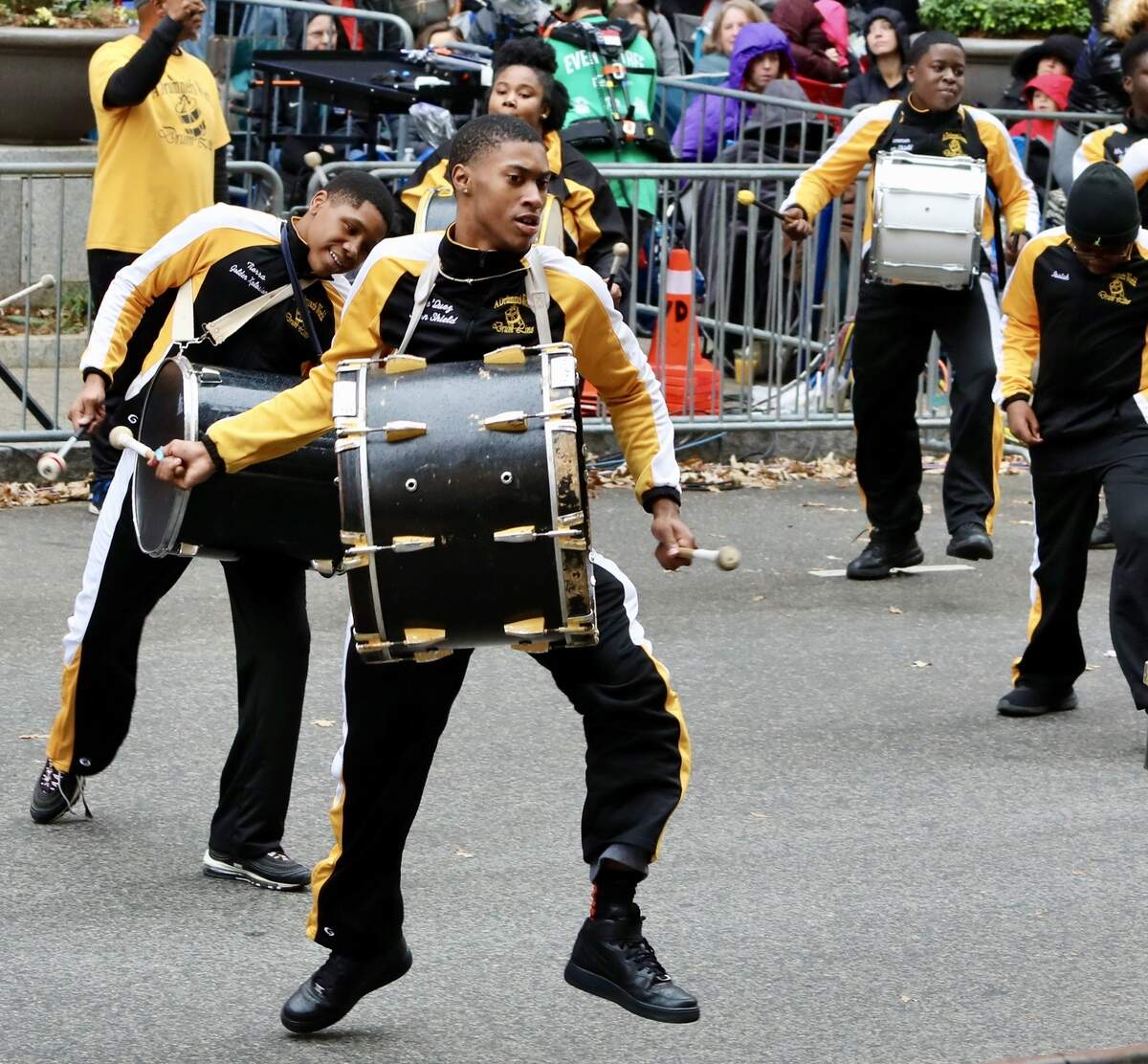 Performers from A Drummers World Drum line perform during the Raleigh Christmas Parade in Raleigh, N.C. on November 23, 2019.