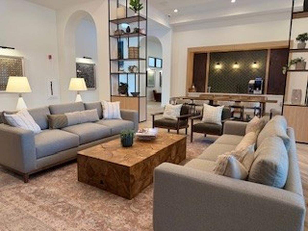 The clubroom at Meridian East Chatham, a five-story, 220-unit apartment building in downtown Cary.