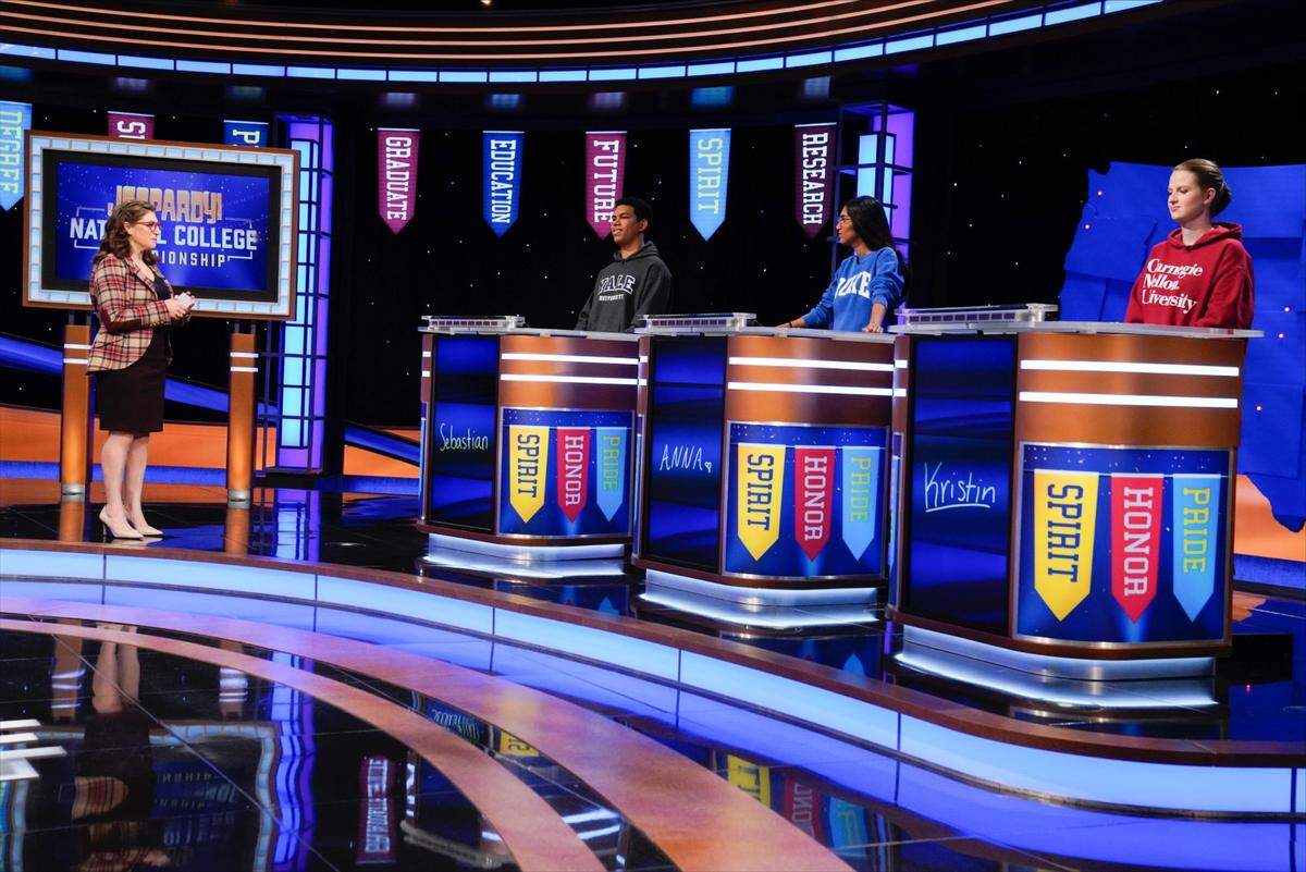 Anna Muthalay, a junior at Duke University, competes in the Jeopardy National College Championship.