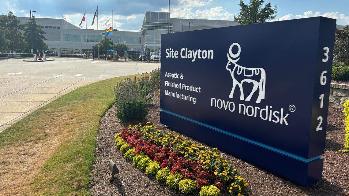 The entrance to one of Novo Nordisk’s two manufacturing facilities in Clayton, North Carolina on June 24, 2024.