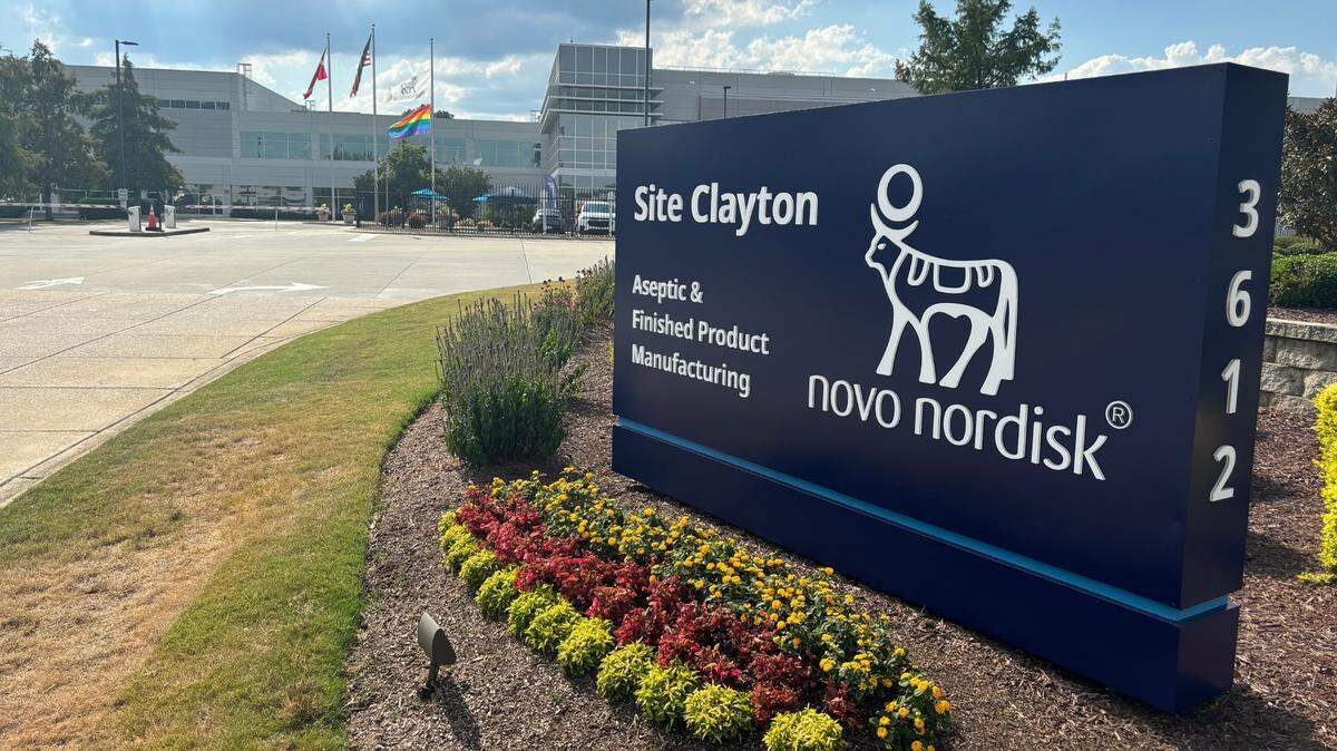 The entrance to one of Novo Nordisk’s two manufacturing facilities in Clayton, North Carolina on June 24, 2024. 