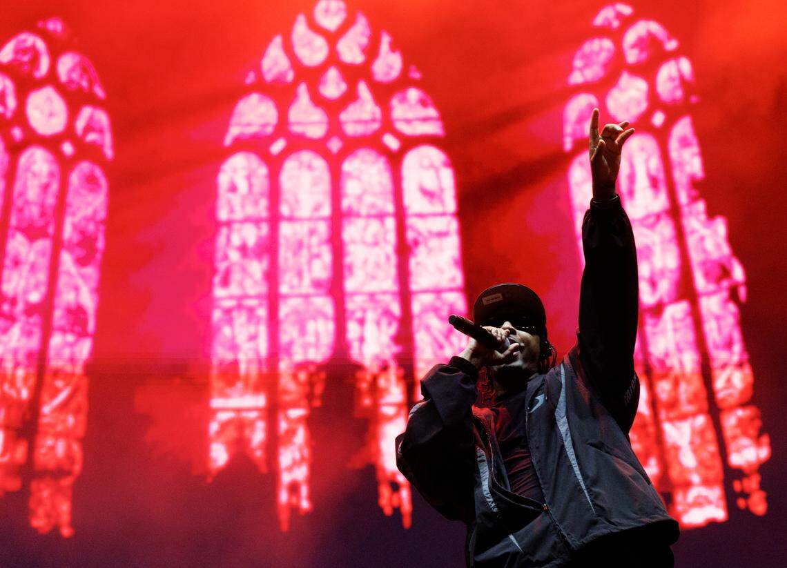 21 Savage performs during the fifth Dreamville Festival on Saturday, April 5, 2025, at Dorothea Dix Park in Raleigh, N.C.