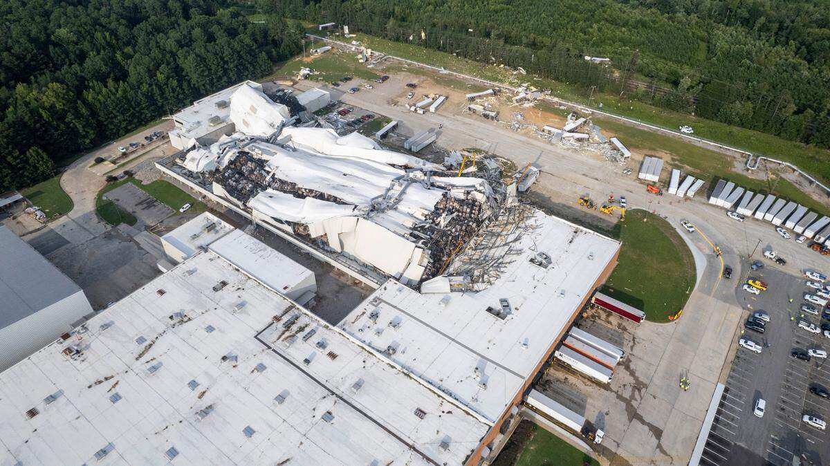 A section of a Pfizer facility in Rocky Mounty sustained heavy tornado damage Wednesday, July, 19, 2023.