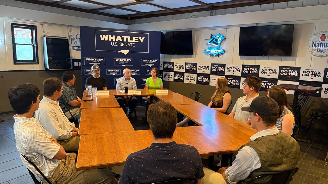 NC Senate candidate Michael Whatley campaigns on tax cut for service workers