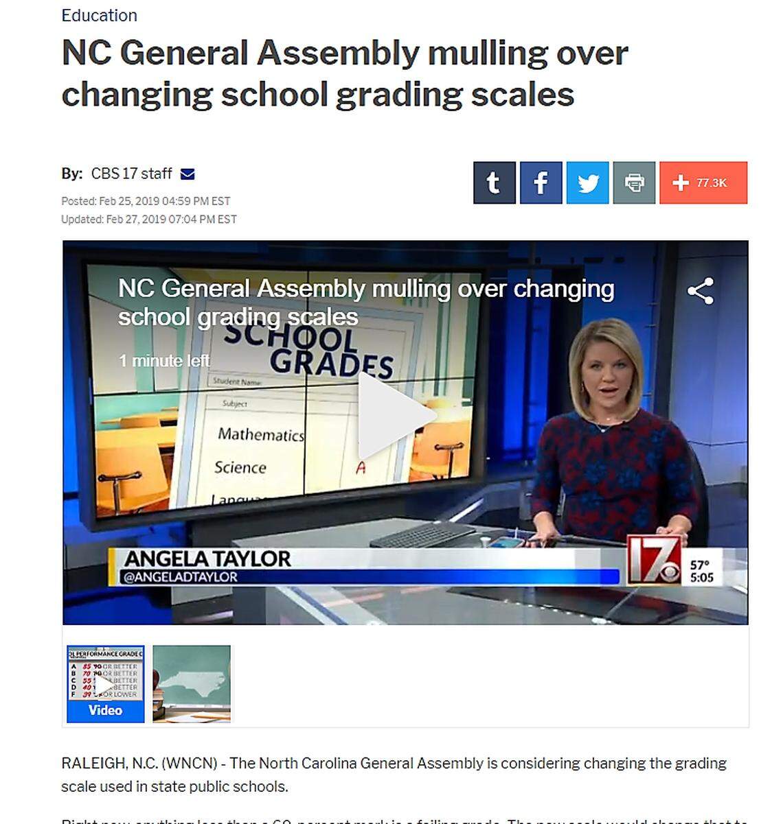 Screen grab showing a story on CBS17.com