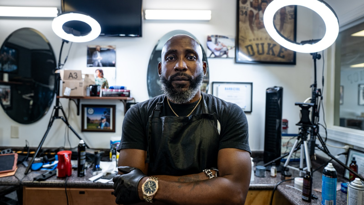 Derick Cagle at his barber shop, Gentlemen Quarters.
