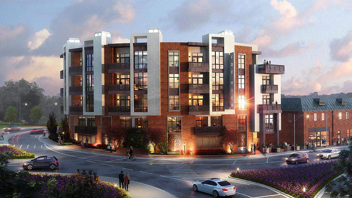A rendering for the five-story condominium project on Hillsborough Street called The View on Pullen Circle. The project is backed by the developers of the nearby Aloft Hotel and the Paramount condo building in Glenwood South.