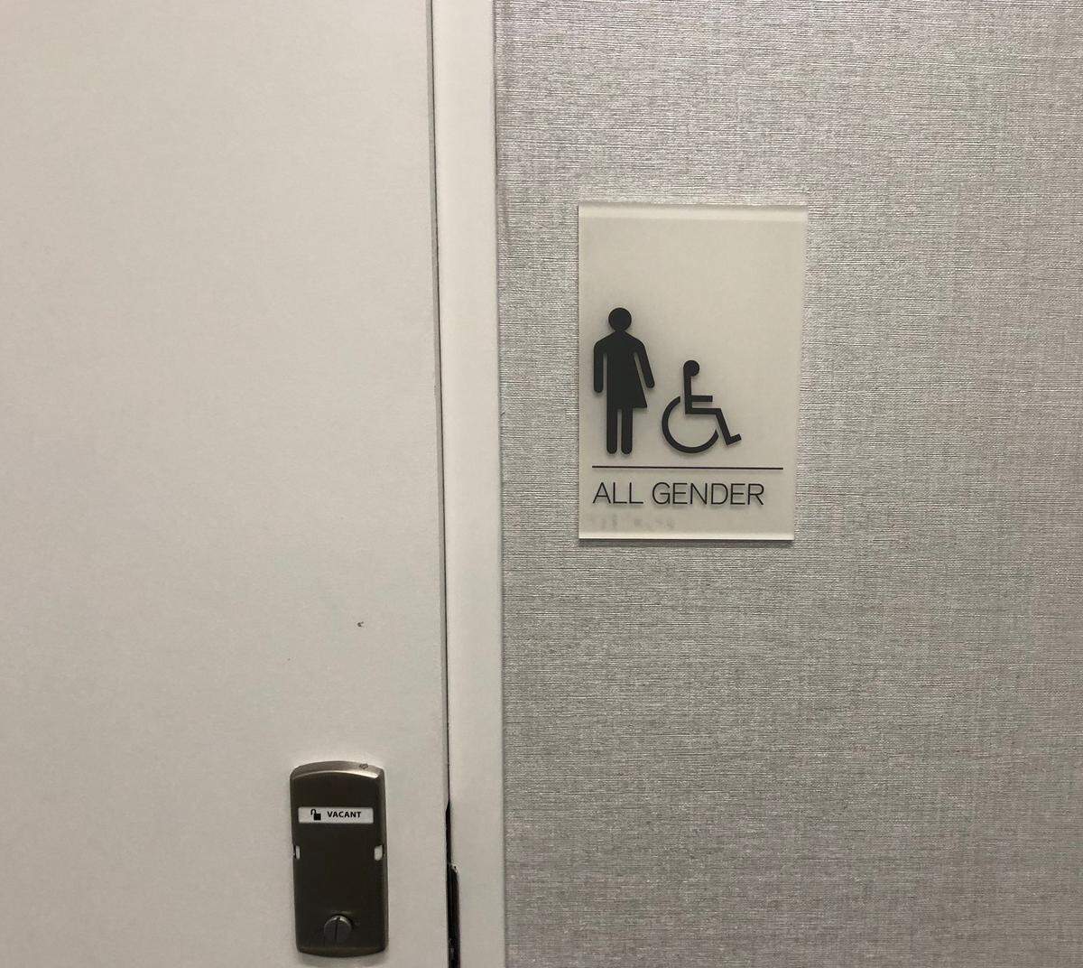 A gender-neutral bathroom inside Credit Suisse’s new office building in Research Triangle Park.