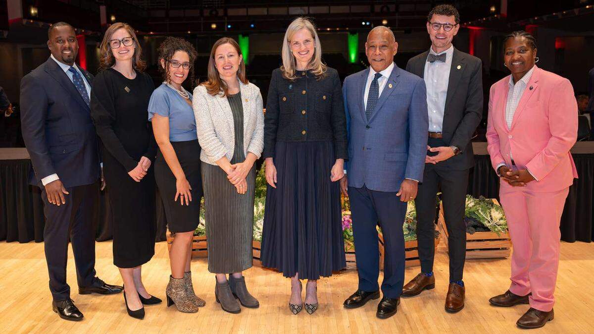 Left to right: Corey Branch, Megan Patton, Christina Jones, Jane Harrison, Mayor Janet Cowell, Mitchell Silver, Jonathan Lambert-Melton, Stormie Forte