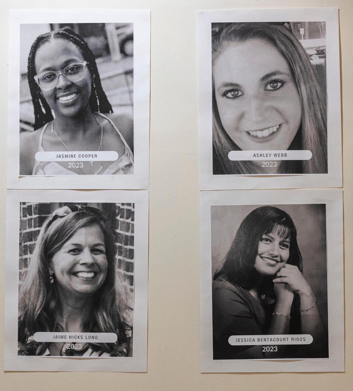 Photographs of victims of domestic violence adorn the walls at El Centro Hispano during a event to to raise awareness of the rise in domestic violence and femicide in North Carolina, on Friday, March 8, 2024 in Raleigh, N.C.