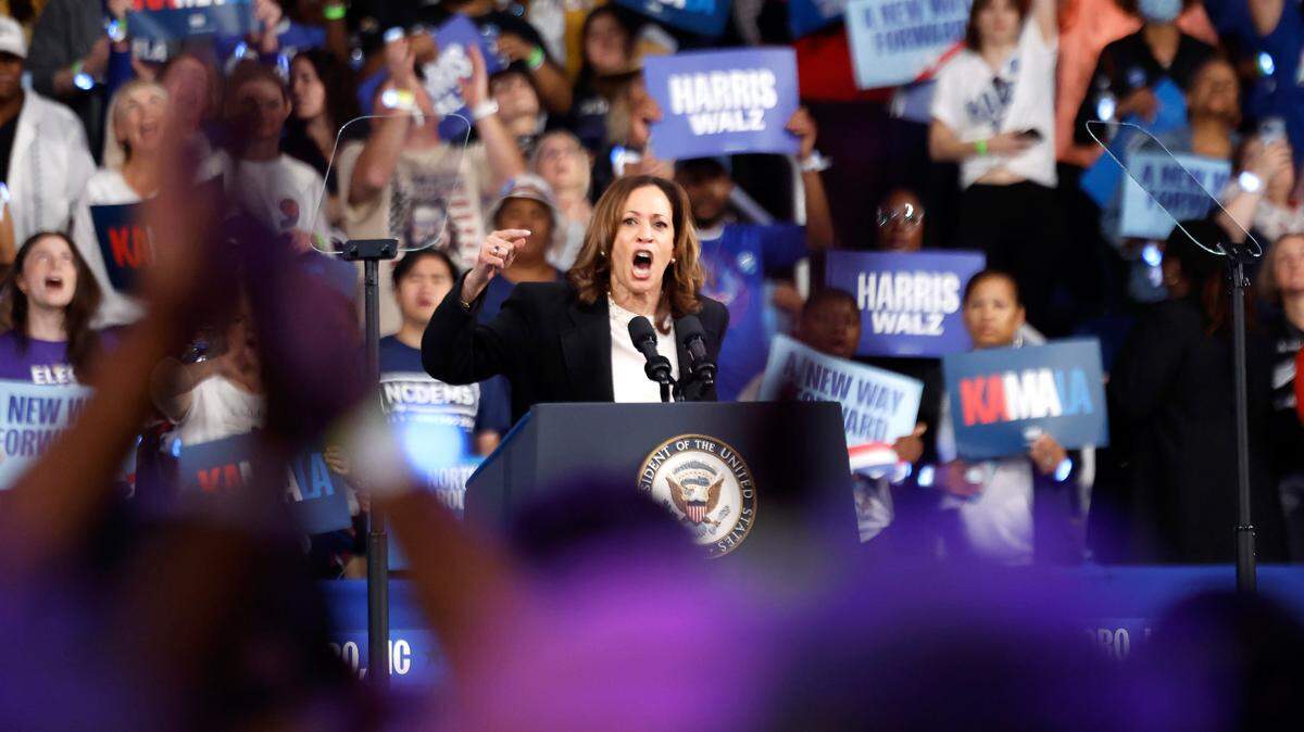 Vice President and democratic nominee for president Kamala Harris speaks during a rally at the Greensboro Coliseum in Greensboro, N.C., Thursday, Sept. 12, 2024.