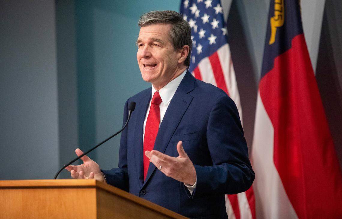 Gov. Roy Cooper speaks during a briefing on North Carolina’s coronavirus pandemic response Tuesday, May 5, 2020 at the NC Emergency Operations Center in Raleigh.