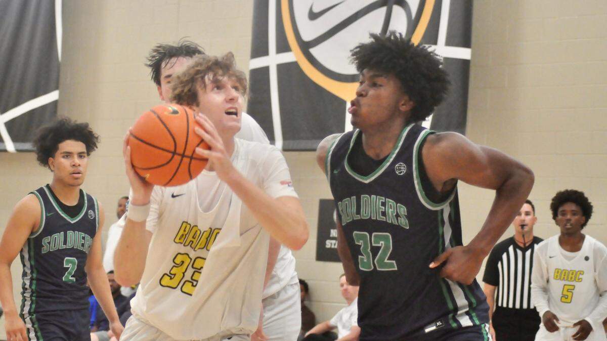 BABC forward T.J. Power (33), a recruiting target for both UNC and Duke, prepares to shoot over an Oakland Soldiers player at Peach Jam, Nike’s Elite Youth Basketball League (EYBL) showcase, in North Augusta, S.C. on Saturday, July 23.