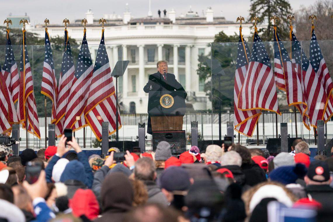 President Donald Trump speaks during a rally protesting the electoral college certification of Joe Biden as President, Wednesday, Jan. 6, 2021, in Washington.