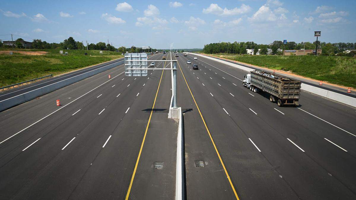 Interstate 40 looking westbound from the N.C. 42 bridge in Johnston County. All of the new lanes are open as of Friday, Sept. 6, 2024.