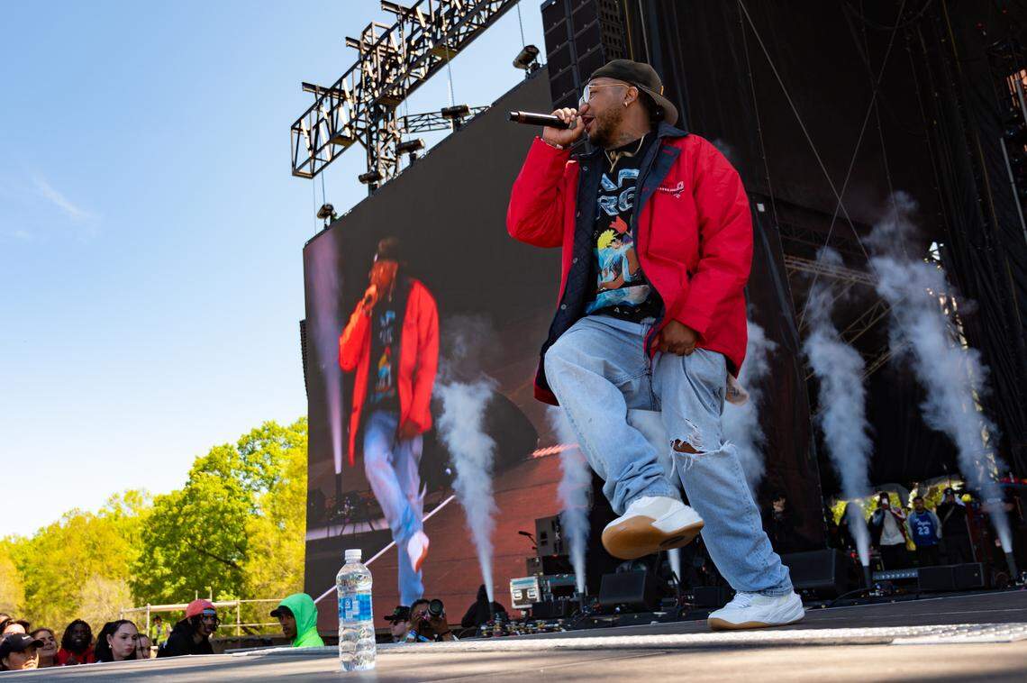 Cozz performs at the second day of the Dreamville music festival at Dix Park in Raleigh, N.C. on Sunday, April 7, 2024.