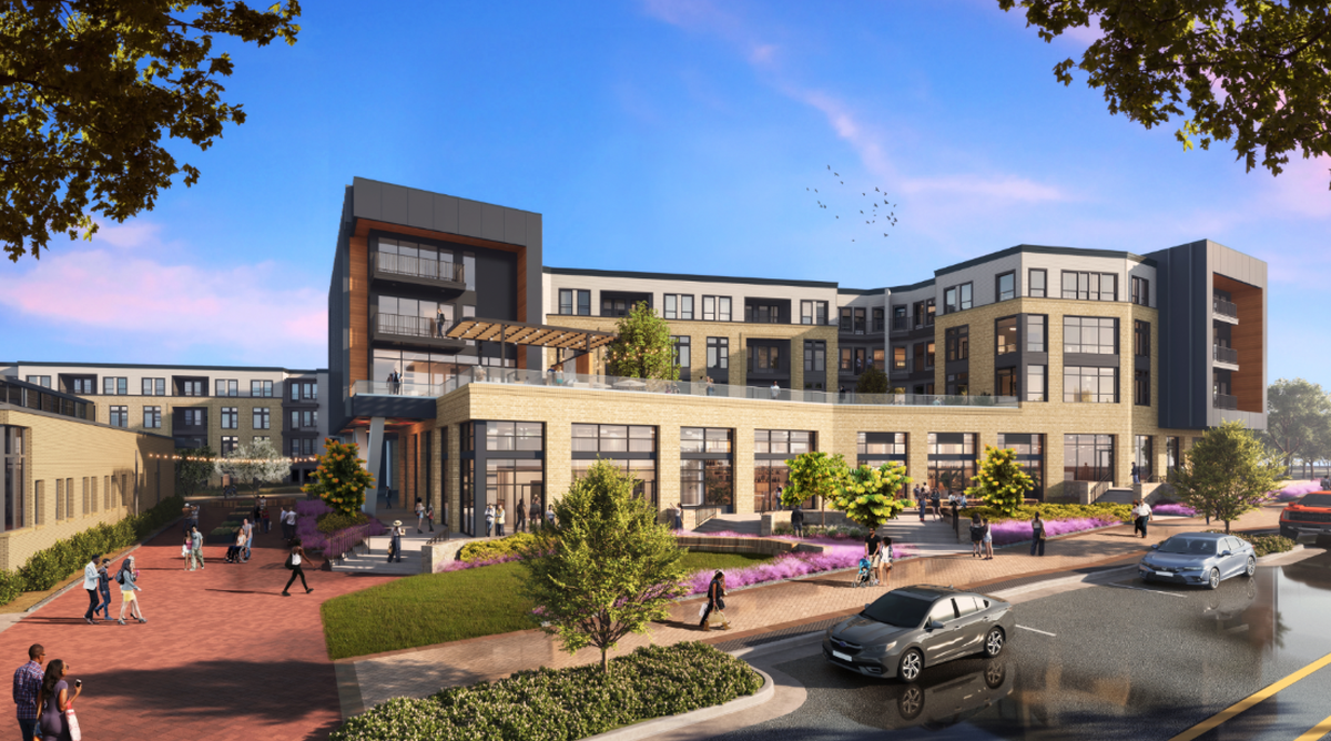 A rendering of the view from Carolina Street of the proposed multifamily complex near the Morrisville Community Library.