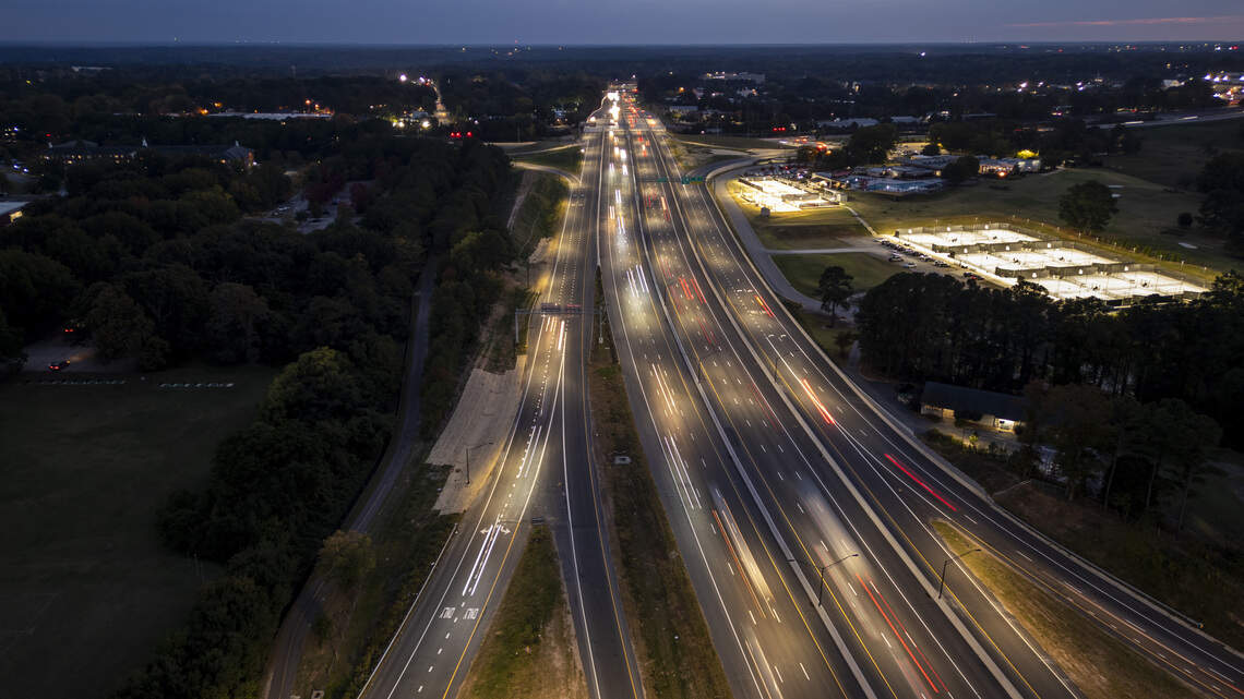 New lights brighten a stretch of an otherwise dark Interstate 440 in Raleigh