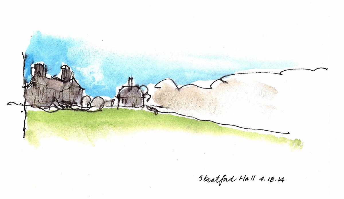 A sketch of “Stratford Hall with Outbuildings,” is included in Frank Harmon’s book, “Native Places.”