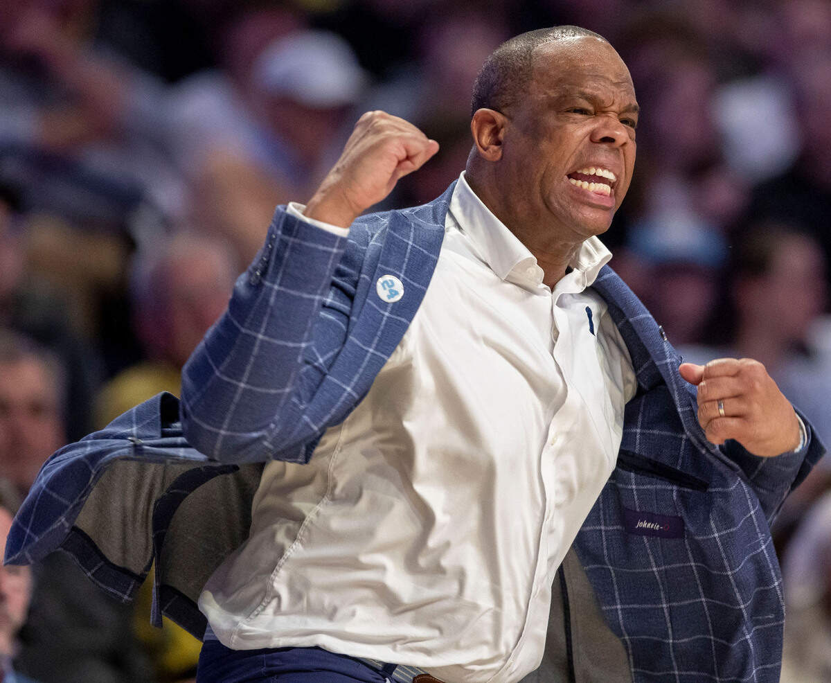 North Carolina coach Hubert Davis reacts to a turnover by his team in the first half against Wake Forest on Tuesday, January 21, 2025 at Lawrence Joel Coliseum in Winston-Salem, N.C.