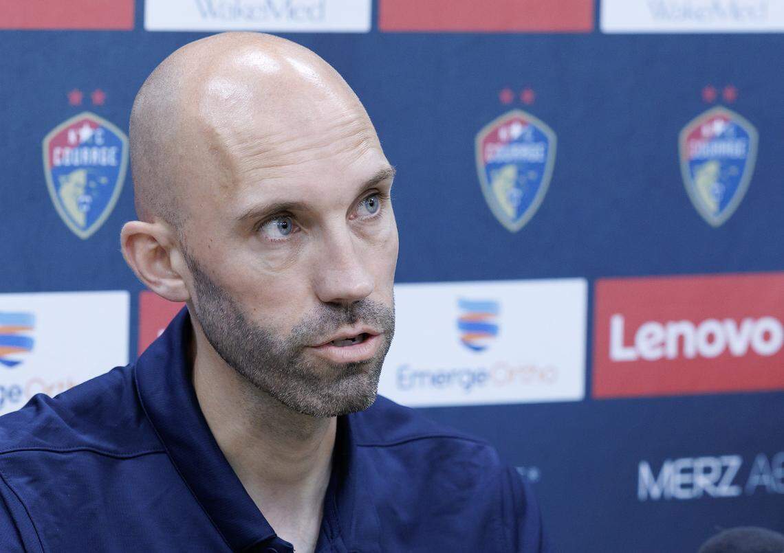 Ceri Bowley, Sporting Director and Chief Soccer Officer of the North Carolina Courage, speaks during a press conference at WakeMed Soccer Park on Thursday, Aug. 7, 2025, in Cary, N.C. The organization announced Wednesday that it fired head coach Sean Nahas.