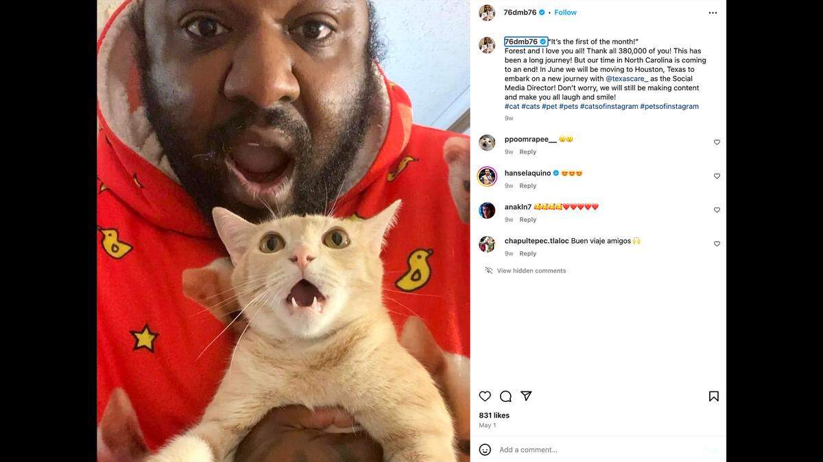 Deylan Buntyn poses with one of his cats in this Instagram post from May 2024.
