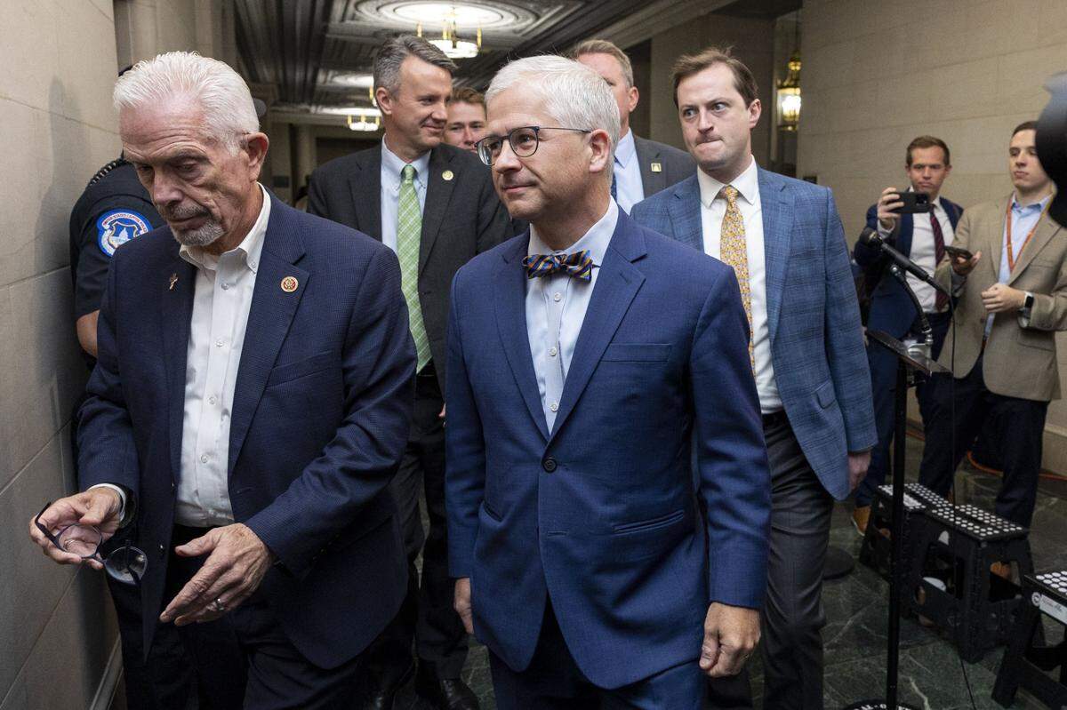 Oct 13, 2023; Washington, DC, USA; Speaker Pro Tempore Rep. Patrick McHenry, R-N.C., walks towards a GOP caucus meeting to discuss the election of a new speaker of the House. On Wednesday, House Republicans as a conference formally nominated House Majority Leader Steve Scalise, R-La. for the speaker of the House position.  The House still has to formally elect a new speaker on the House floor, and lawmakers are free to nominate other candidates.. Mandatory Credit: Amanda Andrade-Rhoades-USA TODAY