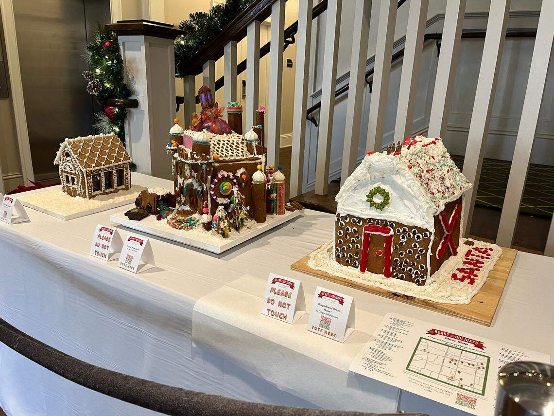 For the town of Cary’s 2023 Gingerbread House Competition, from left to right: A Very Cary Christmas by The Gingers, Winter Wonderland by the Lowry family and Gingerbread Dream Home by Ginger Bread Dreams.