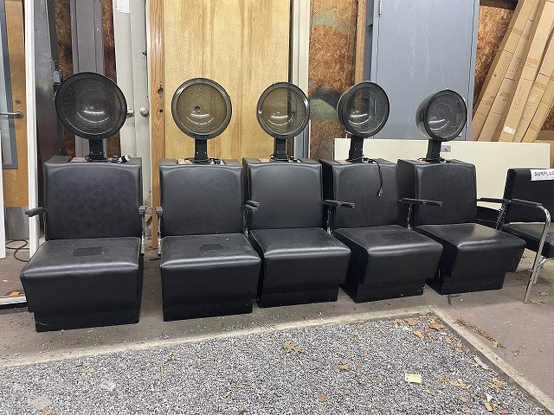 A set of five commercial hair dryers with chairs currently up for auction by N.C.’s state surplus. The bid for these items ends Feb. 4 at 10 a.m.