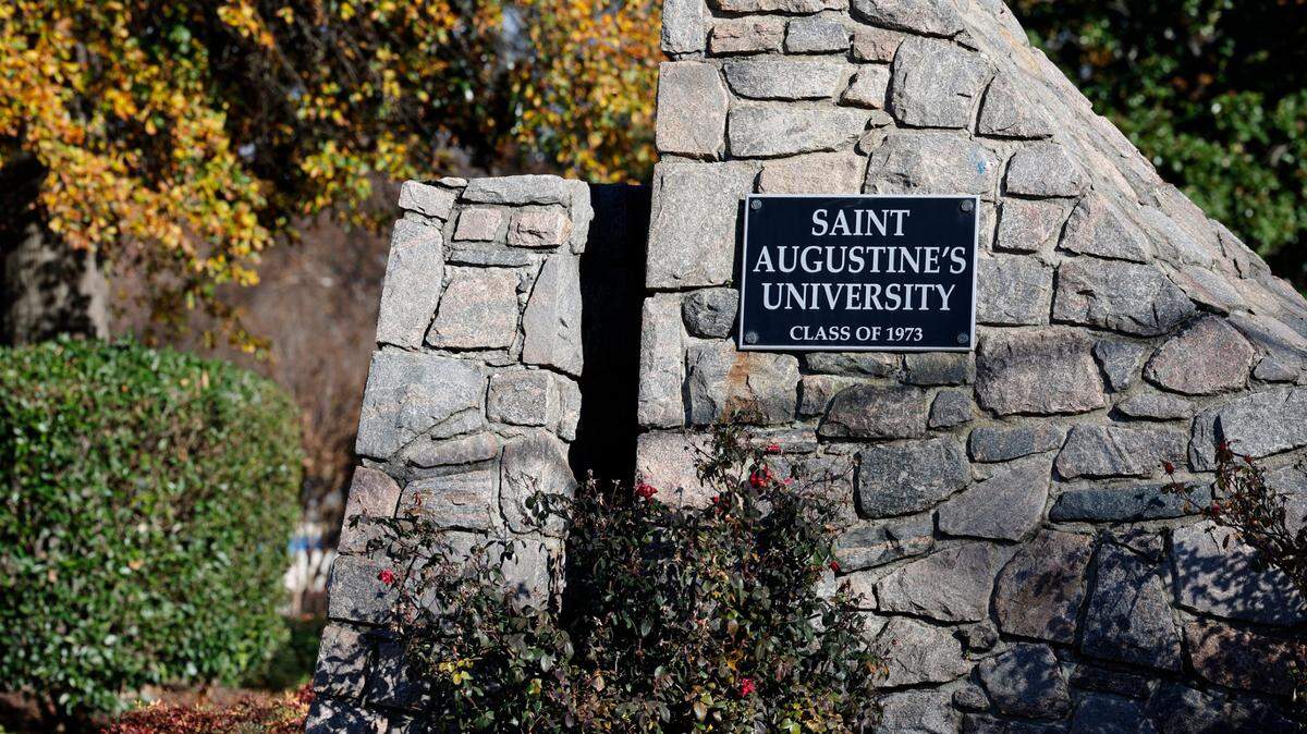 An entrance to St. Augustine’s University on Oakwood Ave. in Raleigh, N.C., photographed on Dec. 5, 2023.