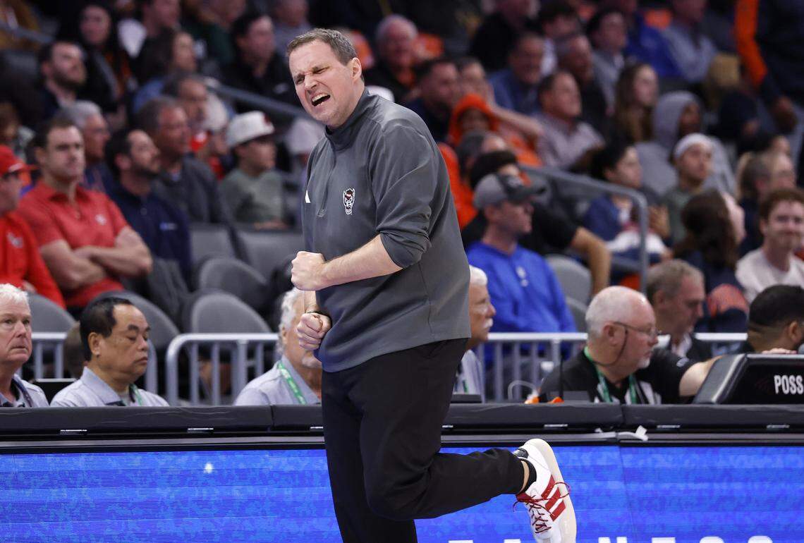 N.C. State head coach Will Wade is not happy with the call in the second half of Virginia’s 81-74 victory over N.C. State in the quarterfinals of the 2026 ACC Men’s Basketball Tournament at the Spectrum Center in Charlotte, N.C., Thursday, March 12, 2026.