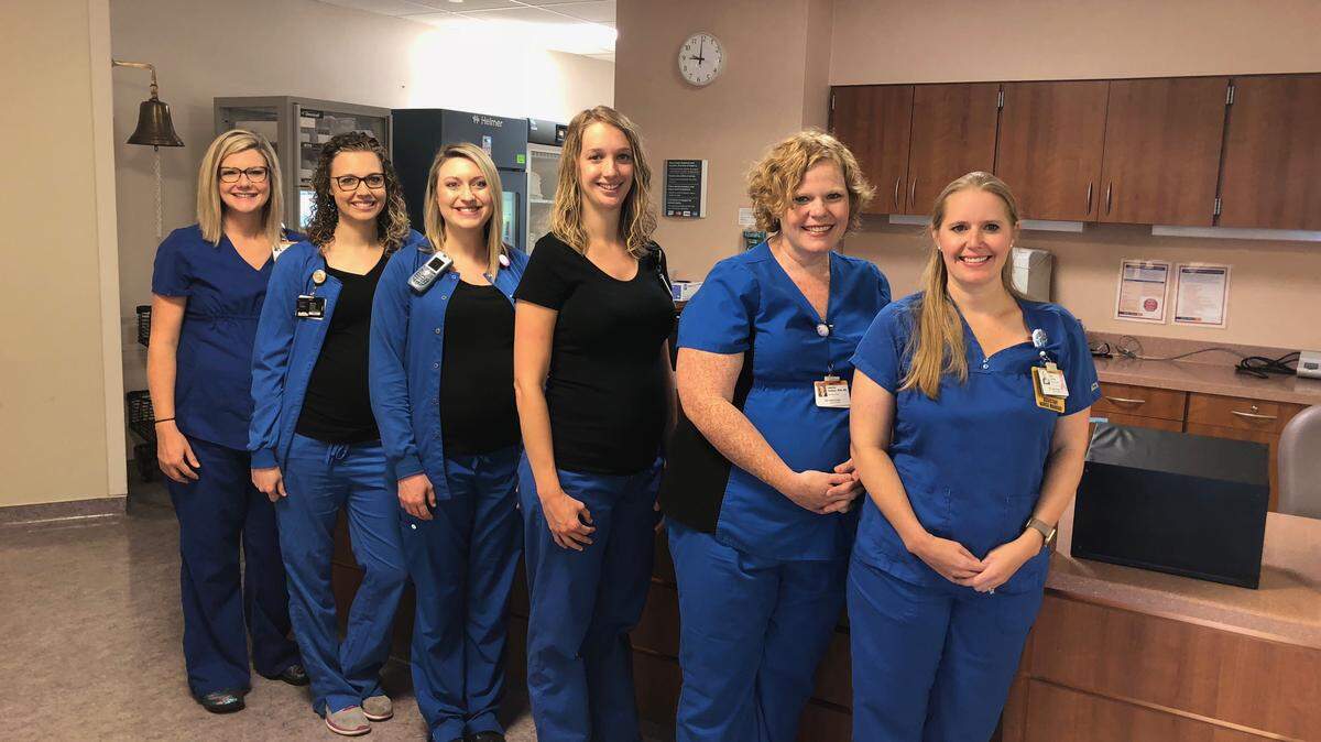From left: Nina Day, Bethany Stringer, Emily Johnson, Nikki Huth, Sabrina Hudson and Katie Carlton are all pregnant.