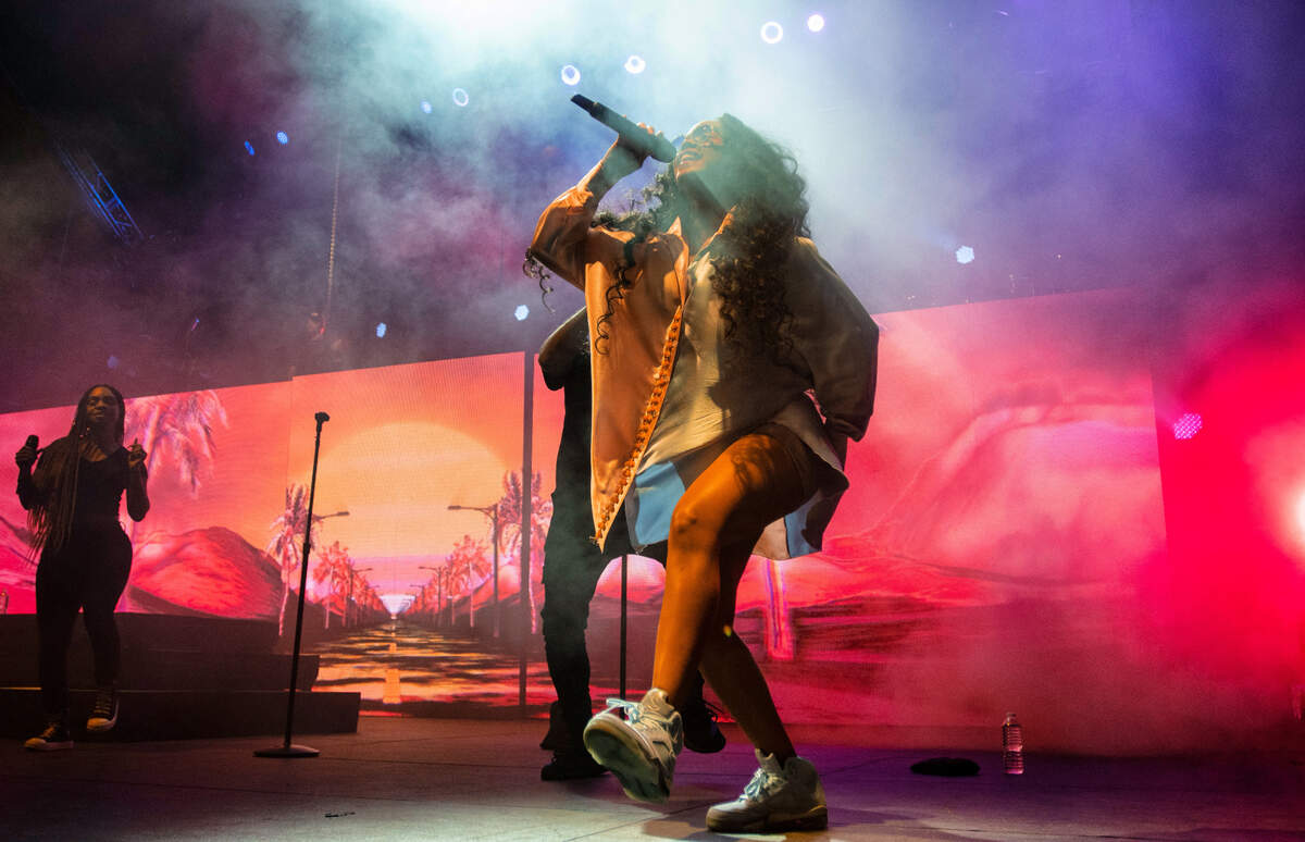 H.E.R. in concert at Raleigh, N.C.’s Red Hat Amphitheater, Friday night, June 24, 2021.