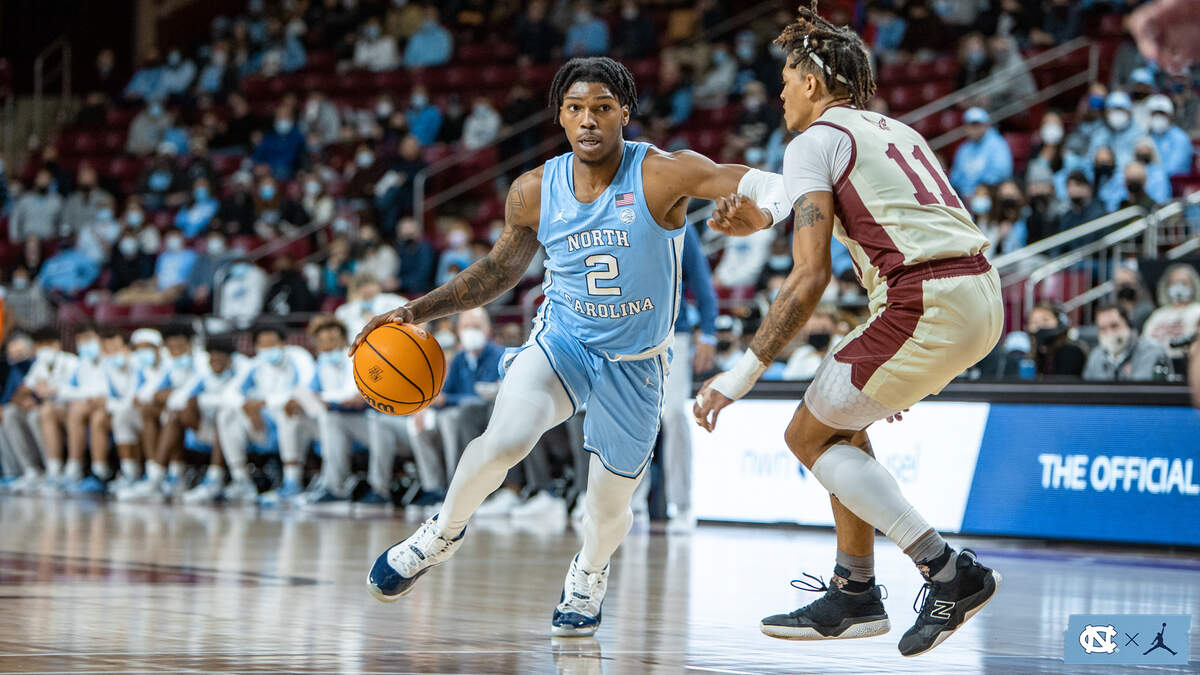 North Carolina Caleb Love (2) had a team-leading 22 points in the Tar Heels’ win at Boston College Sunday, Jan. 2, 2022.