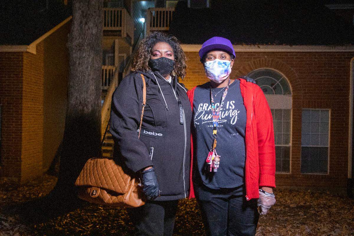 Marcia Cloud, 58, left, and her 25-year-old daughter Sabrina pose for a portrait outside their two-bedroom apartment in Cary. The Clouds say they want to buy a house, but can’t afford the high prices on the market and rising rent costs may force them from their home.