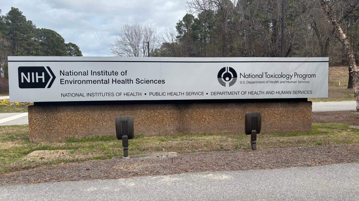 A sign outside the National Institute of Environmental Health Sciences in Research Triangle Park, North Carolina.