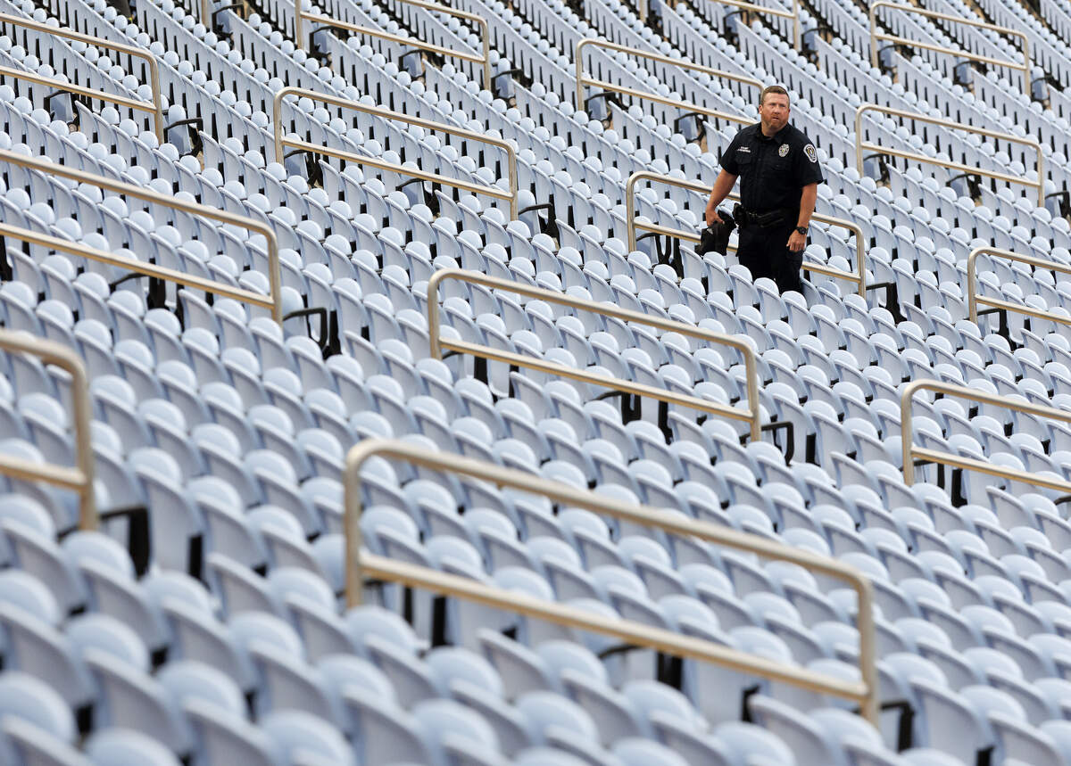 A person climbs the stairs of Kenan Memorial Stadium at the conclusion of an event on Sept. 11, 2025, to honor those who lost their lives during the attacks of Sept. 11, 2001.