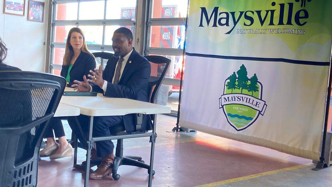 N.C. Department of Environmental Quality Secretary Elizabeth Biser and Environmental Protection Agency Administrator Michael Regan address forever chemical contamination Monday during a roundtable at Maysville’s town hall. The Jones County town is spending about $1.5 million to address contamination in its wells.