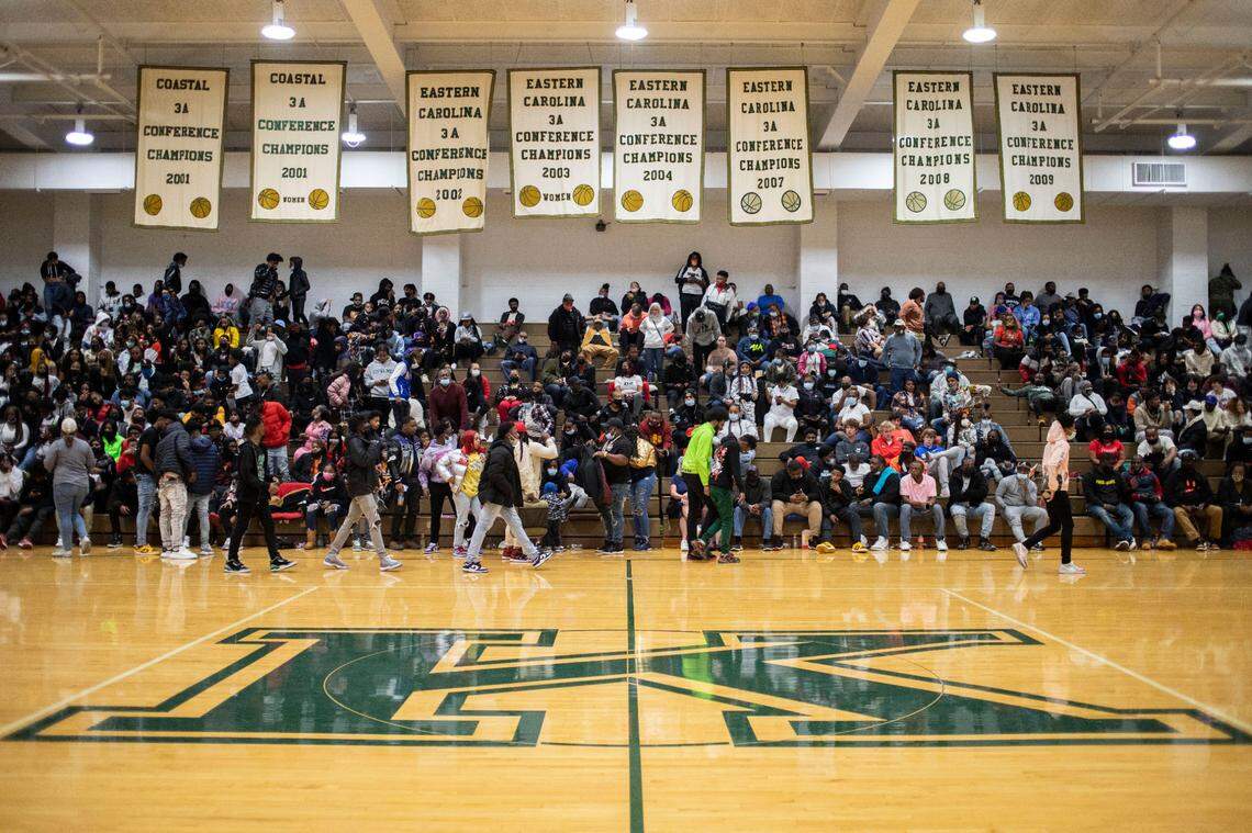 A large crowd gathered to watch the Kinston High Vikings play the Farmville Central Jaguars at the Brandon Ingram MLK Showcase in Kinston, N.C. on Jan. 15, 2022.